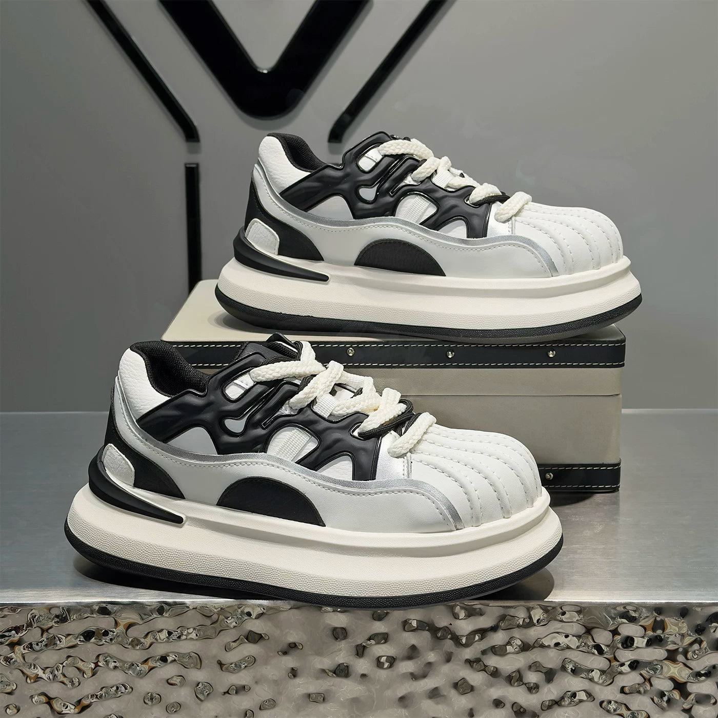 Men's Height-Increasing Platform Shell-Toe Trendy White Sneakers New