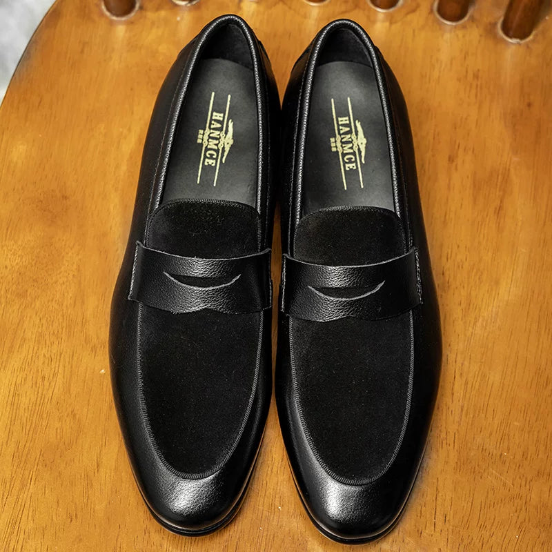 Men's Black Genuine Leather Loafers, Breathable, Slip-On
