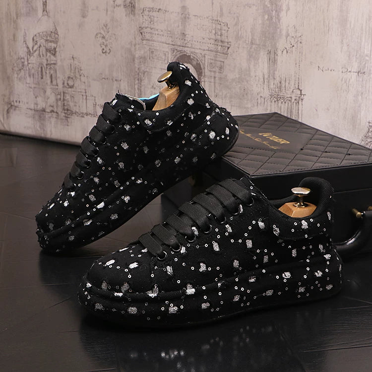 Men's Breathable Canvas Korean-Style Round-Toe Skate Sneakers Athletic Casual