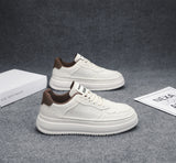 Men's 2026 new winter versatile trendy retro genuine leather white sneakers chunky sole height increasing athletic casual streetwear shoes