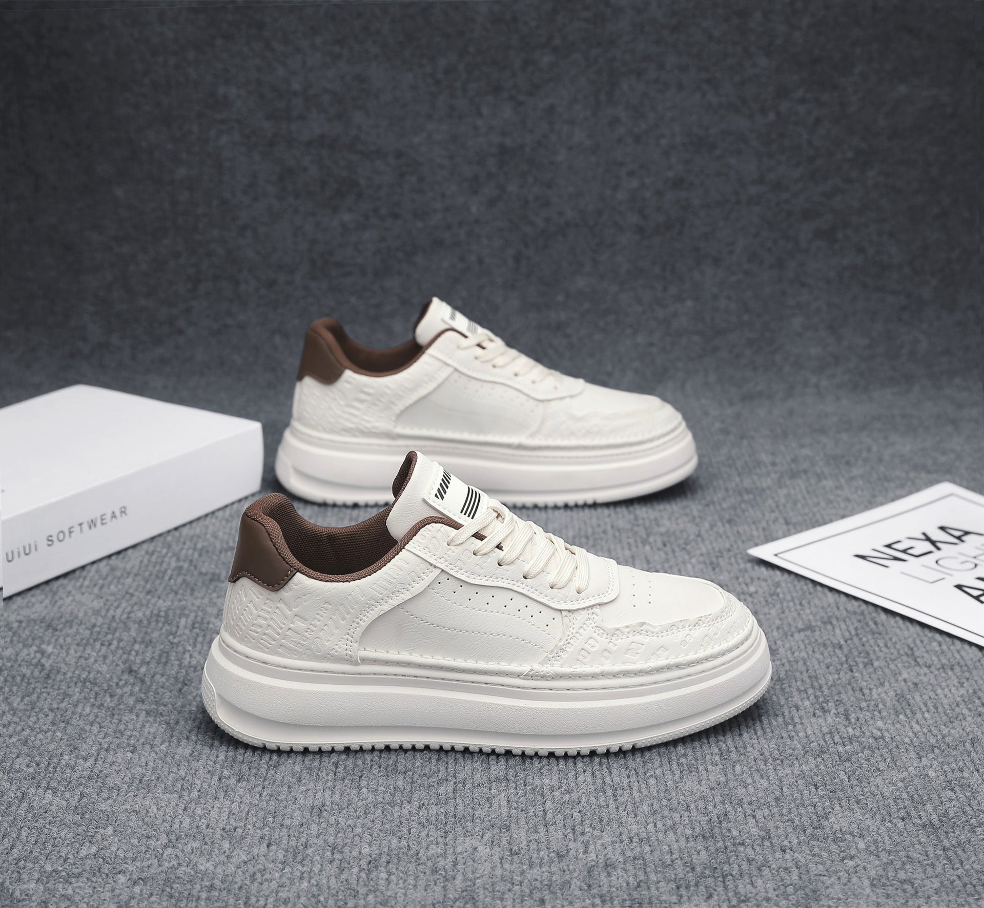 Men's 2026 new winter versatile trendy retro genuine leather white sneakers chunky sole height increasing athletic casual streetwear shoes