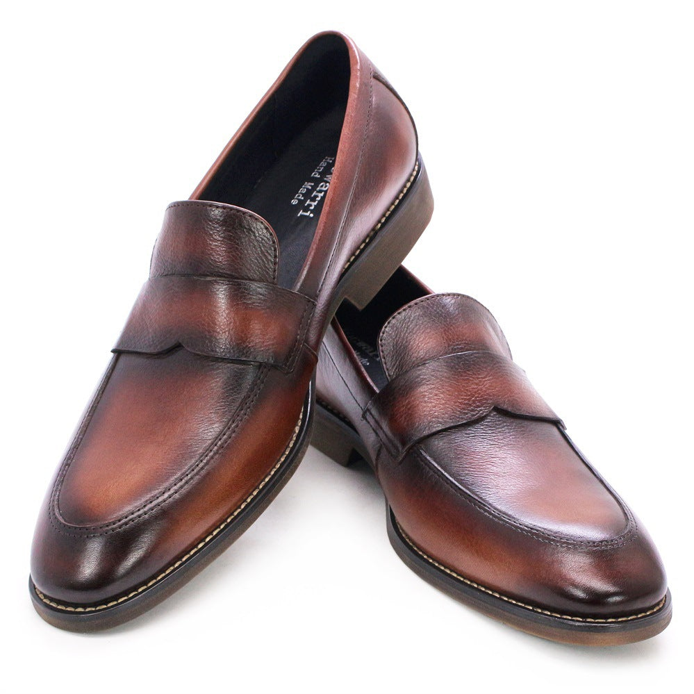 Men's Loafer Leather Soft Leather Raw Rubber Non-Slip Comfortable Wear-Resistant Soft Bottom Classic Business Formal Wear Leather Shoes for Men