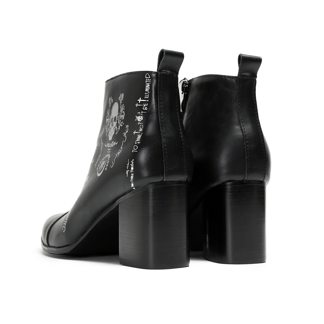 Foreign trade riding boots cowhide short boots men's Roman heightening leather boots printed trendy shoes black Roman fashion men's boots personality