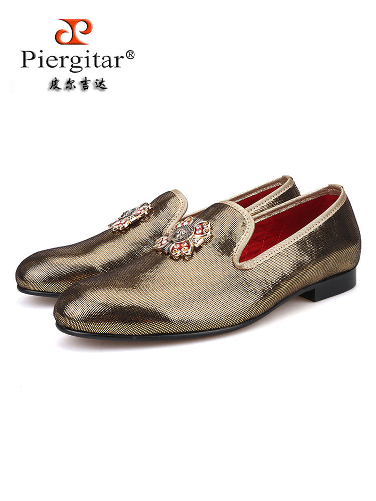 Autumn new style golden small plaid colorful Zuma buckle men's trendy shoes European and American style party slip-on loafers
