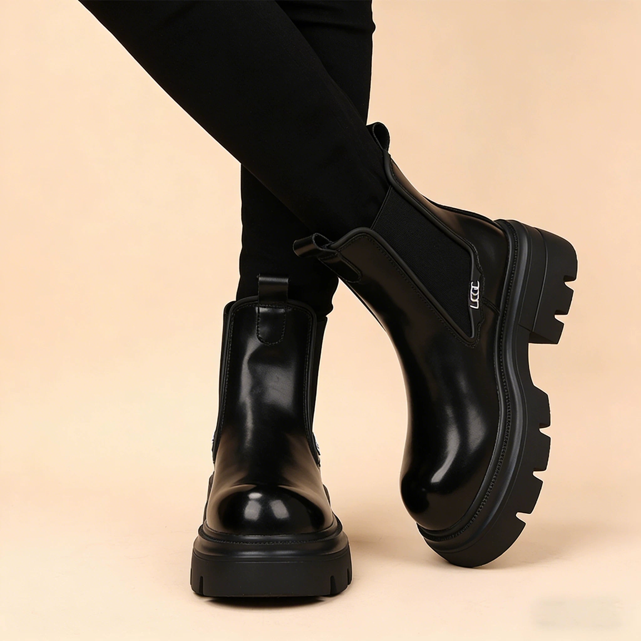 Men's Black Martin Boots, Height Increasing, Thick Sole