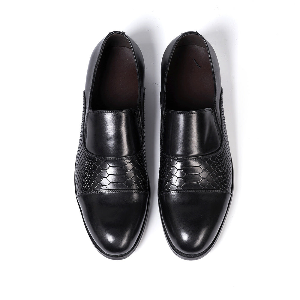Trendy Business Formal Wear Leather Shoes Men's British Korean Snakeskin Embossed Loafers Top Layer Cowhide Slip-on Men's Shoes