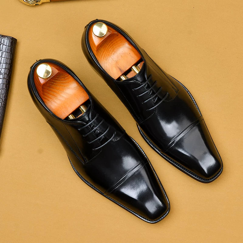 Men's Genuine Leather Derby Shoes, Handmade, Square Toe