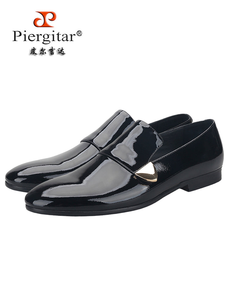 Black first-layer cowhide patent leather men's loafers European and American wedding party style slip-on formal shoes smoking shoes