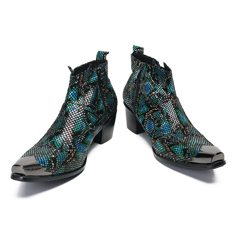 Pointed toe foreign trade bright leather boots, short-tube fashionable Korean leather shoes, export brand trendy shoes, Chelsea boots, cowhide wedges