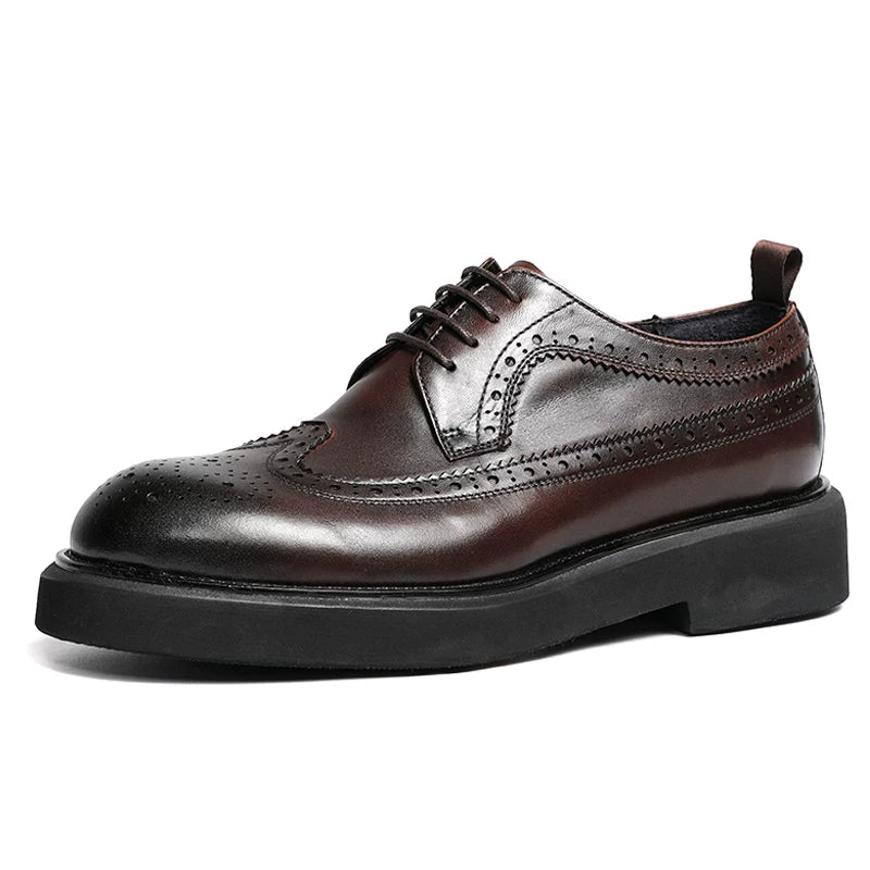 Men's Genuine Leather Derby Shoes, Height Increasing, Thick Sole