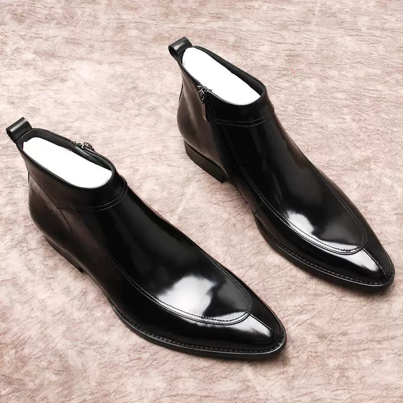 Men's Genuine Leather Martin Boots, Patent Leather, Pointed Toe