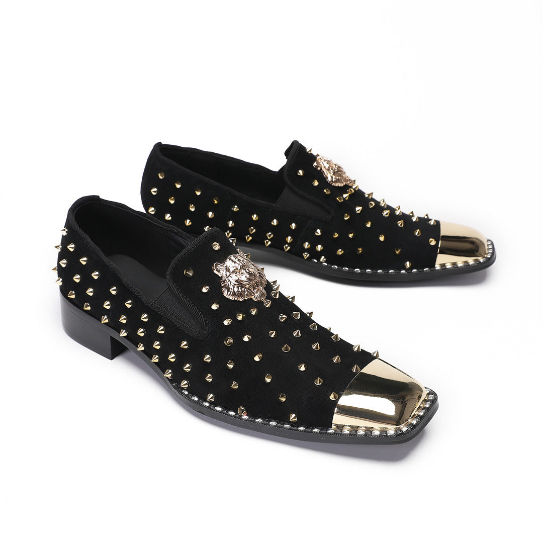 Street men's shoes 2024 new leather flat-heeled rhinestone flat-soled Doudou single shoes men's brand loafers foreign trade trendy shoes