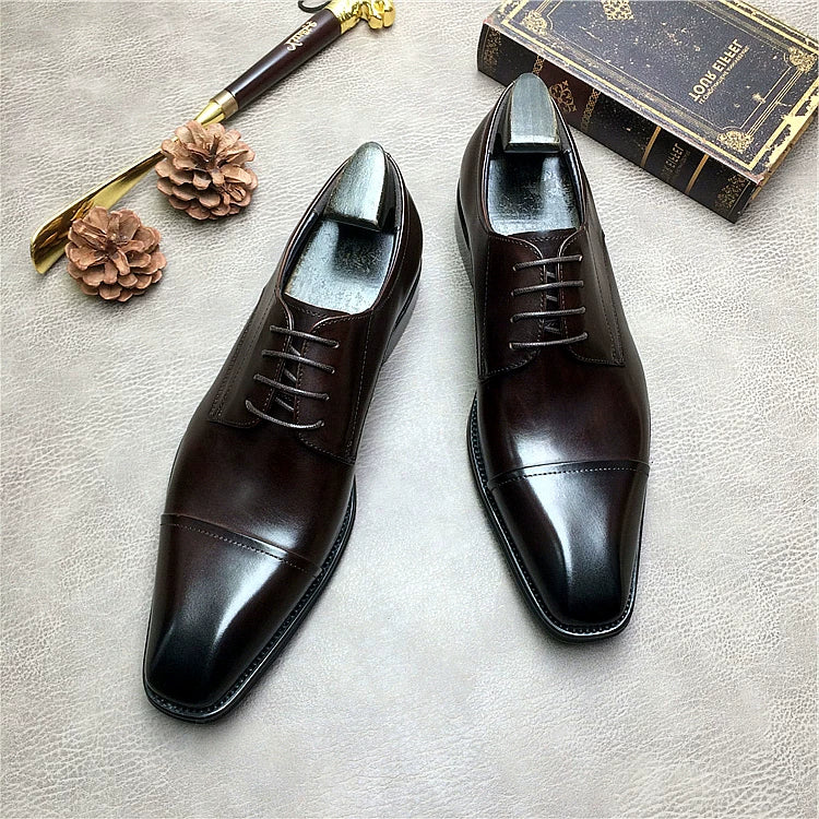 Men's Genuine Leather Derby Shoes, Square Toe, Business