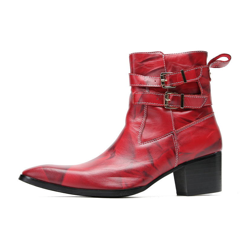 Brand men's leather shoes Martin shoes men's high top British style retro red Korean version foreign trade heightening big scalp shoes