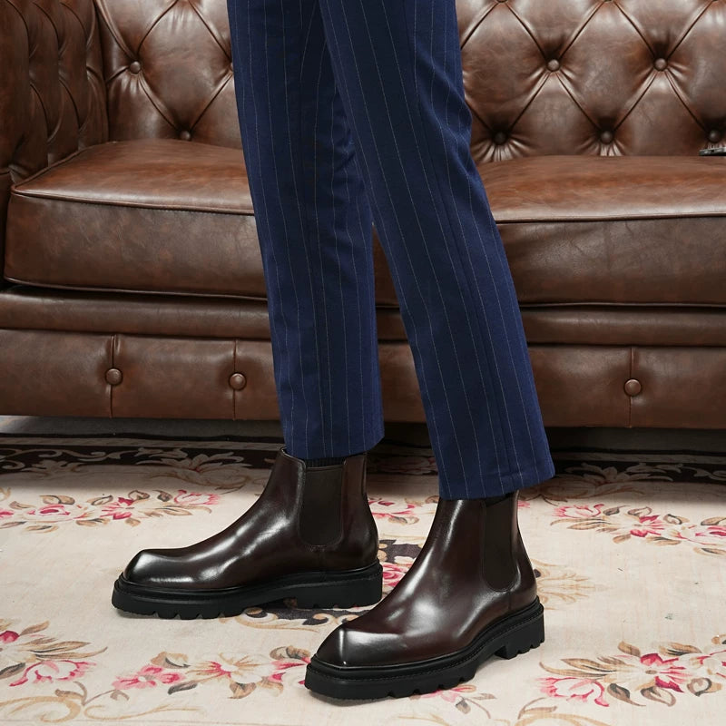 Men's Genuine Leather Martin Boots, Height Increasing, Thick Sole