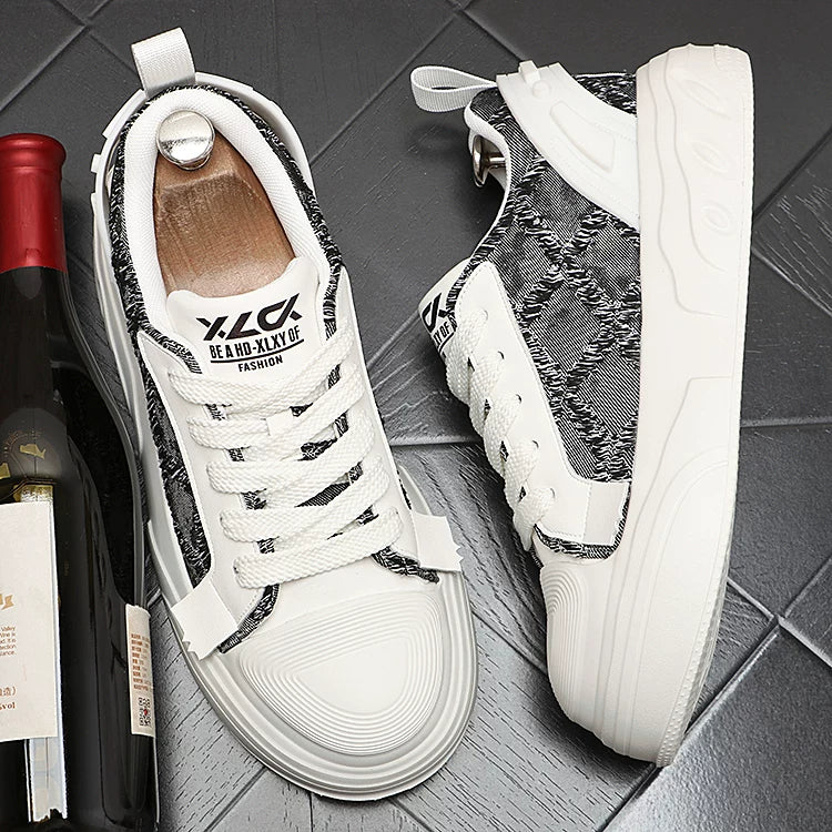 Men's Low-Top Canvas Athletic Casual Versatile Trendy White Sneakers