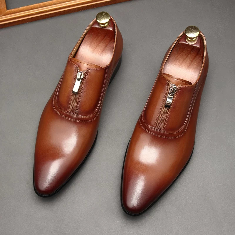 Men's Genuine Leather Wedding Shoes, Pointed Toe, British Style