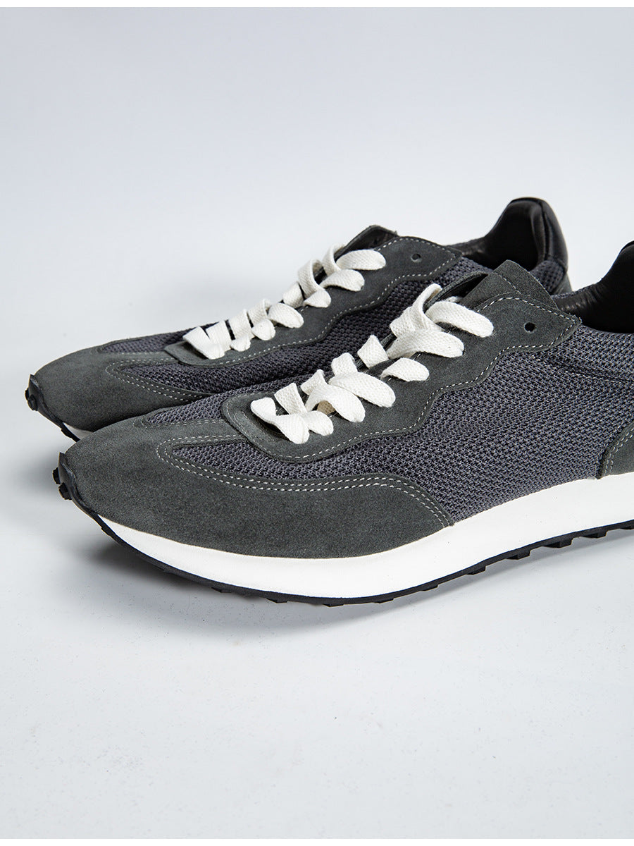 Gray feather argan shoes european station spring and summer new arrival soft breathable leather sports shoes handmade retrocasual board shoes