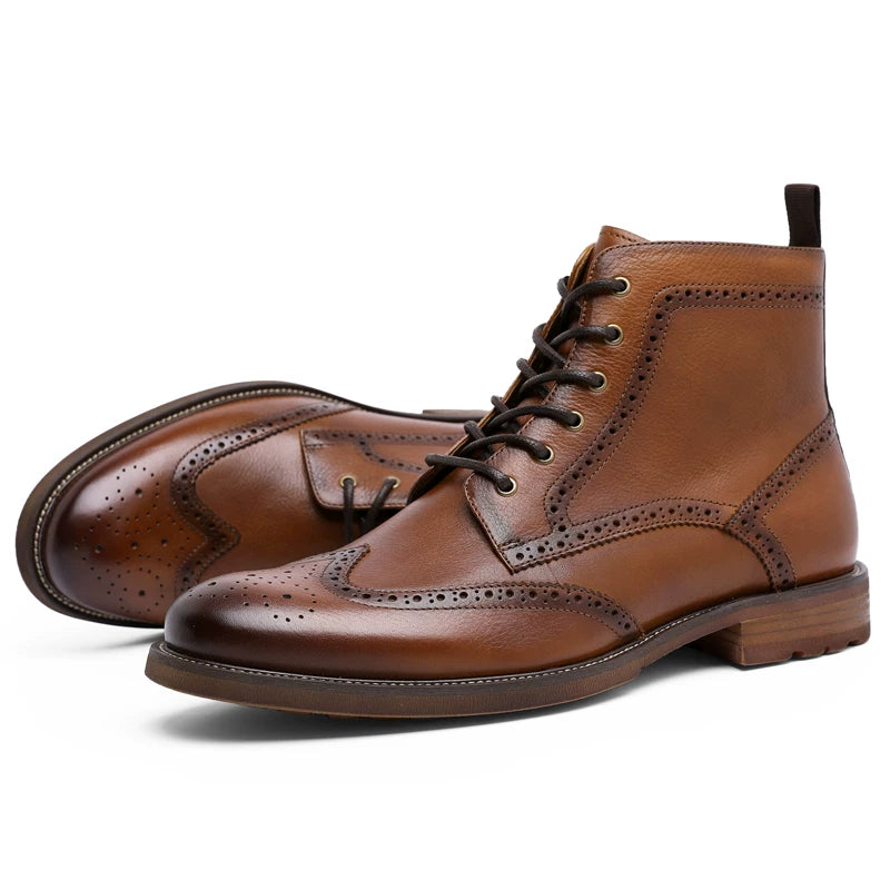 Men's Genuine Leather Martin Boots, British Style, Brogue