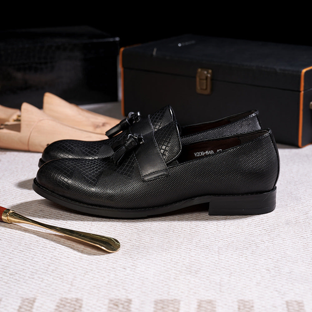Fashion Tassel Loafers Men's Business Casual Leather Shoes Men's Slip-on Embossed Leather All-Matching Men's Shoes Guangzhou Factory