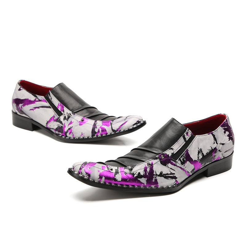 2023 Casual Beanie Shoes Men's Printed European Station Loafers Color Matching Sleeves Trendy Fashion Men's Leather Shoes Wholesale Shoes