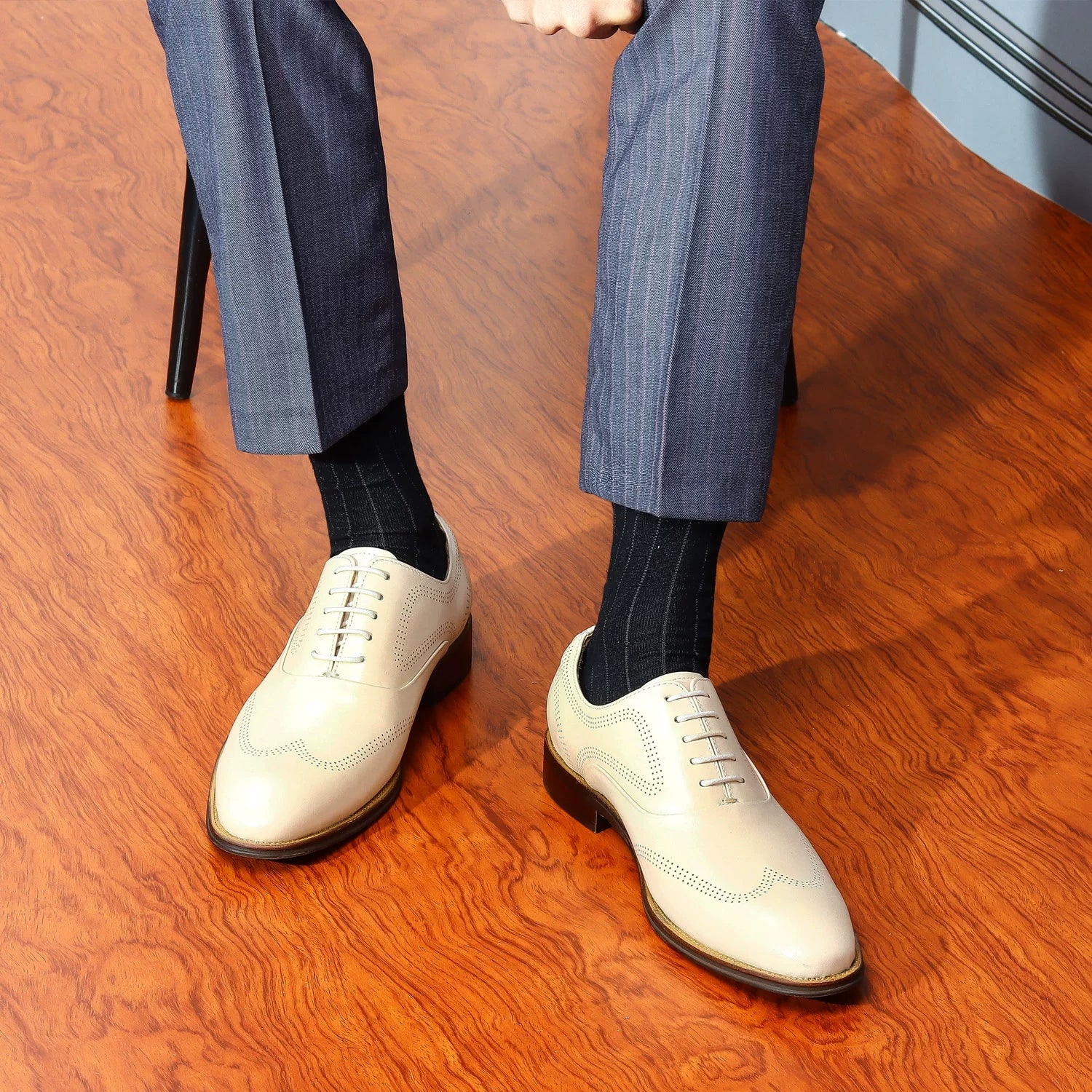 Men's White Genuine Leather Leather Shoes, British Style, Business