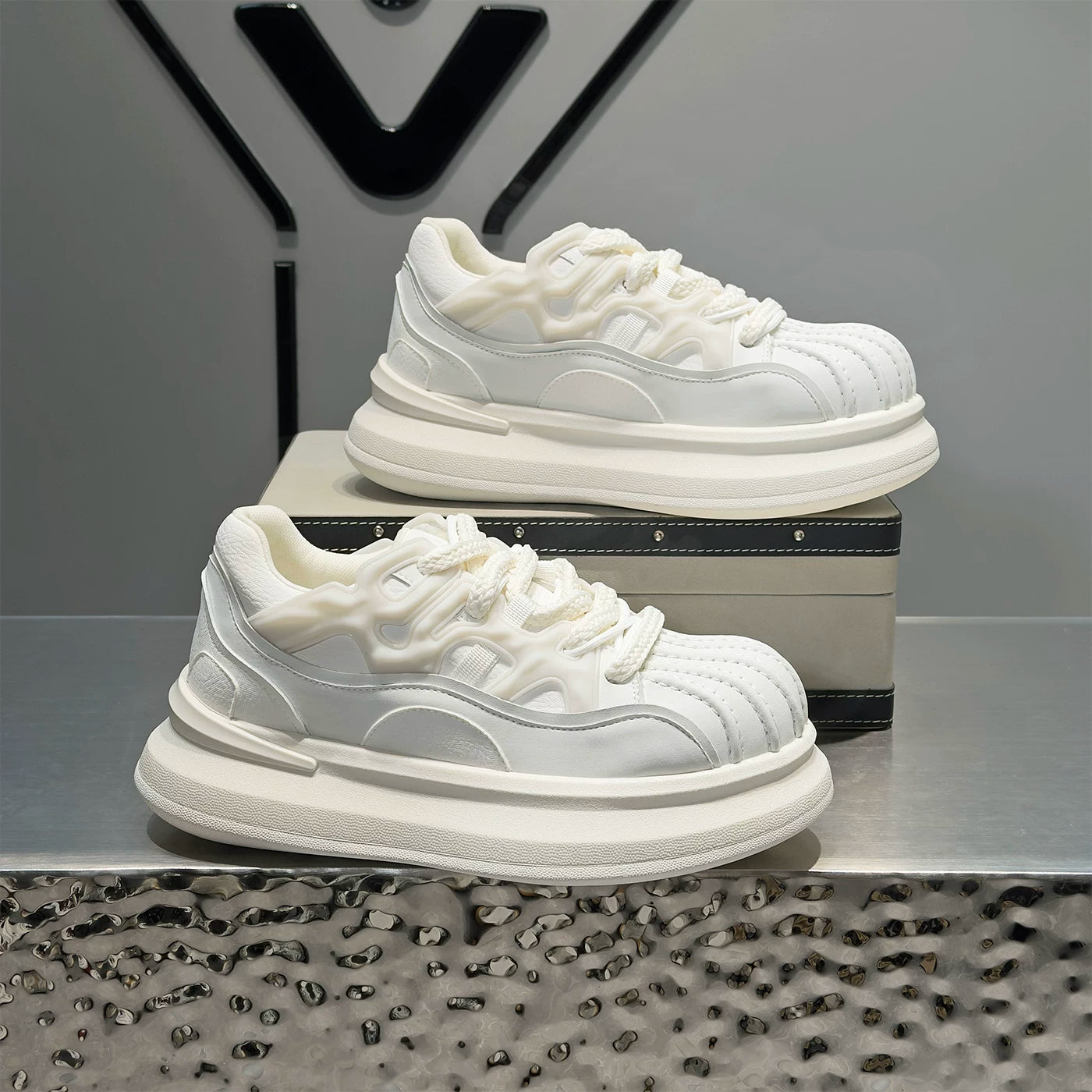 Men's Height-Increasing Platform Shell-Toe Trendy White Sneakers New