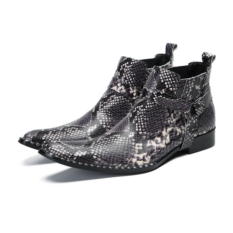 Martin boots for men 2023 new winter and autumn thick-soled cowhide British style short boots men's boots snake print leather shoes trendy