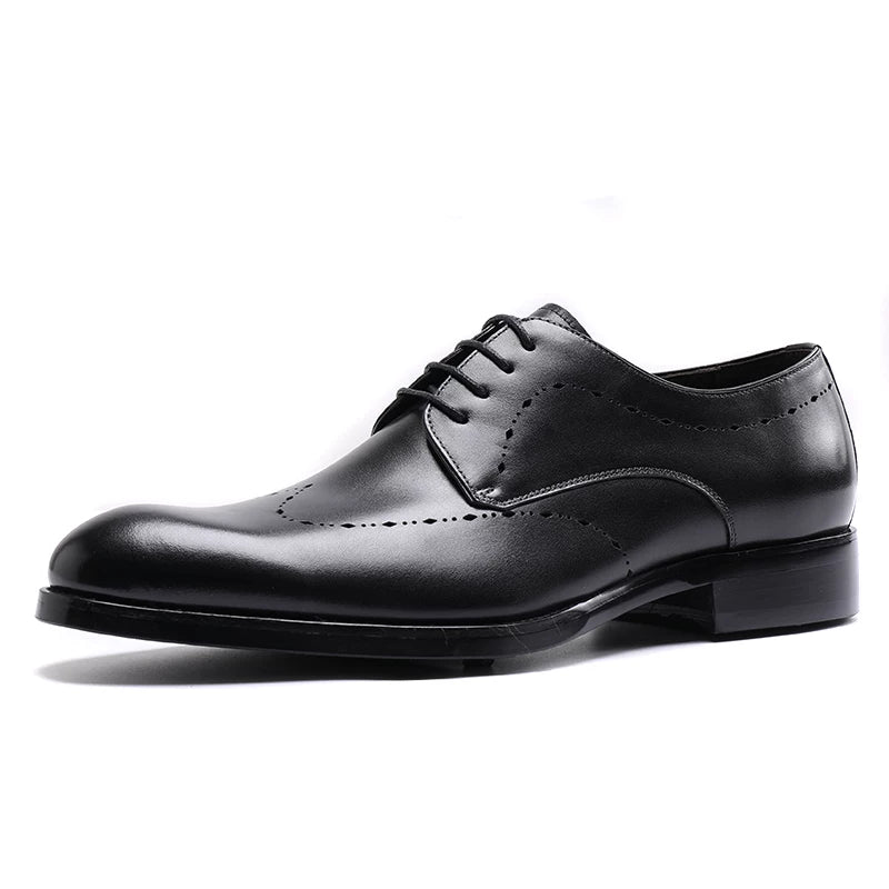 Men's Brown Genuine Leather Derby Shoes, Handmade, Pointed Toe
