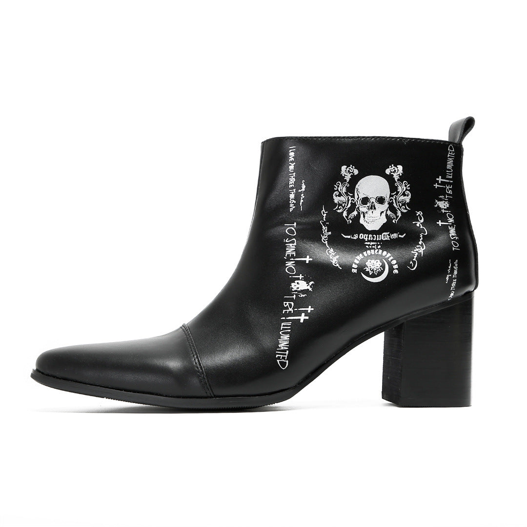 Foreign trade riding boots cowhide short boots men's Roman heightening leather boots printed trendy shoes black Roman fashion men's boots personality