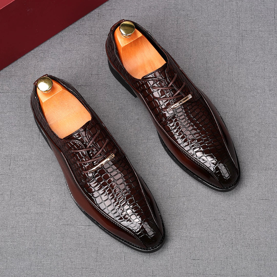 Men's Patent Leather Derby Shoes, Height Increasing, Pointed Toe