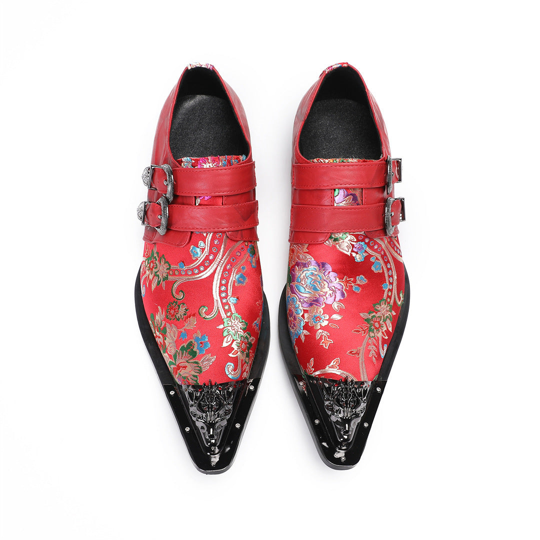 Leather shoes men's formal business cowhide red wedding groom shoes handmade men's inner height-increasing shoes foreign trade cowhide men's shoes