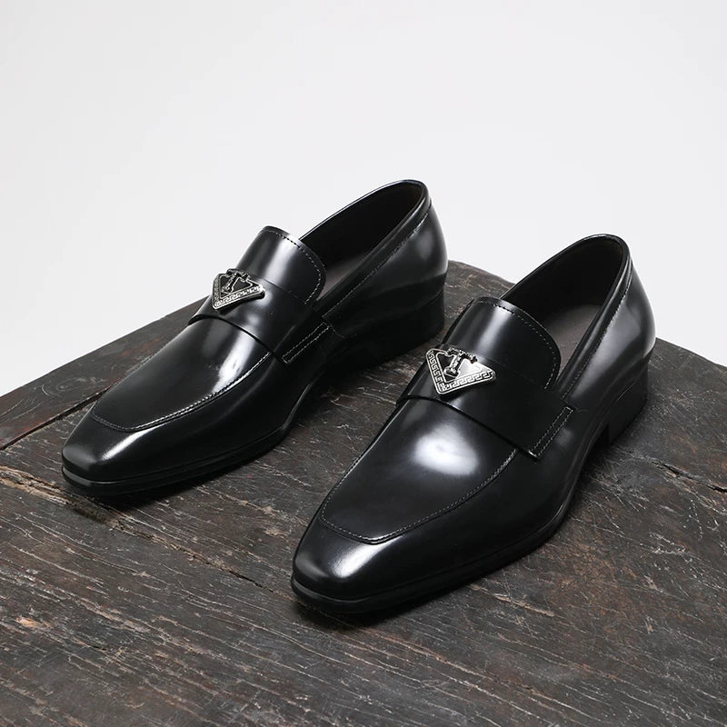 Men's Genuine Leather Loafers, Square Toe, Slip-On