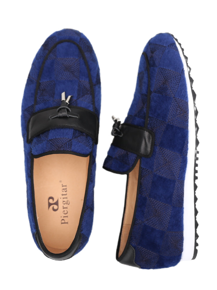 European and American style special plaid knitted fabric metal small tassel men's dad shoes handmade casual sports shoes
