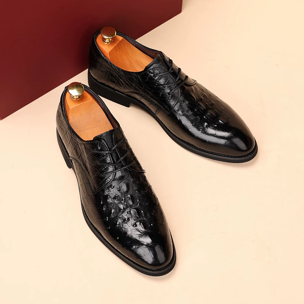 Men's Genuine Leather Derby Shoes, Height Increasing, Pointed Toe