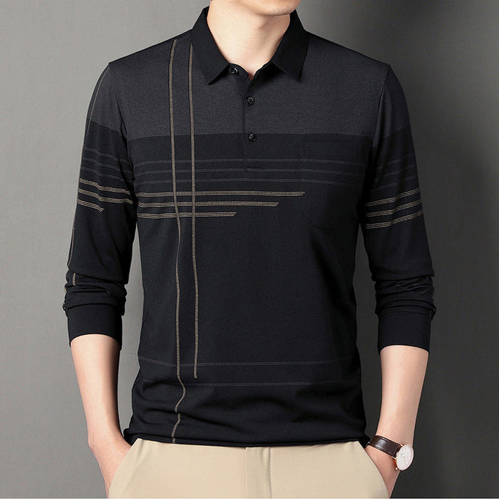 Dad's Autumn New Long Sleeve T-shirt Men's True Pocket Pocket Middle aged and Old Men's Polo Shirt with Polo Collar(P)