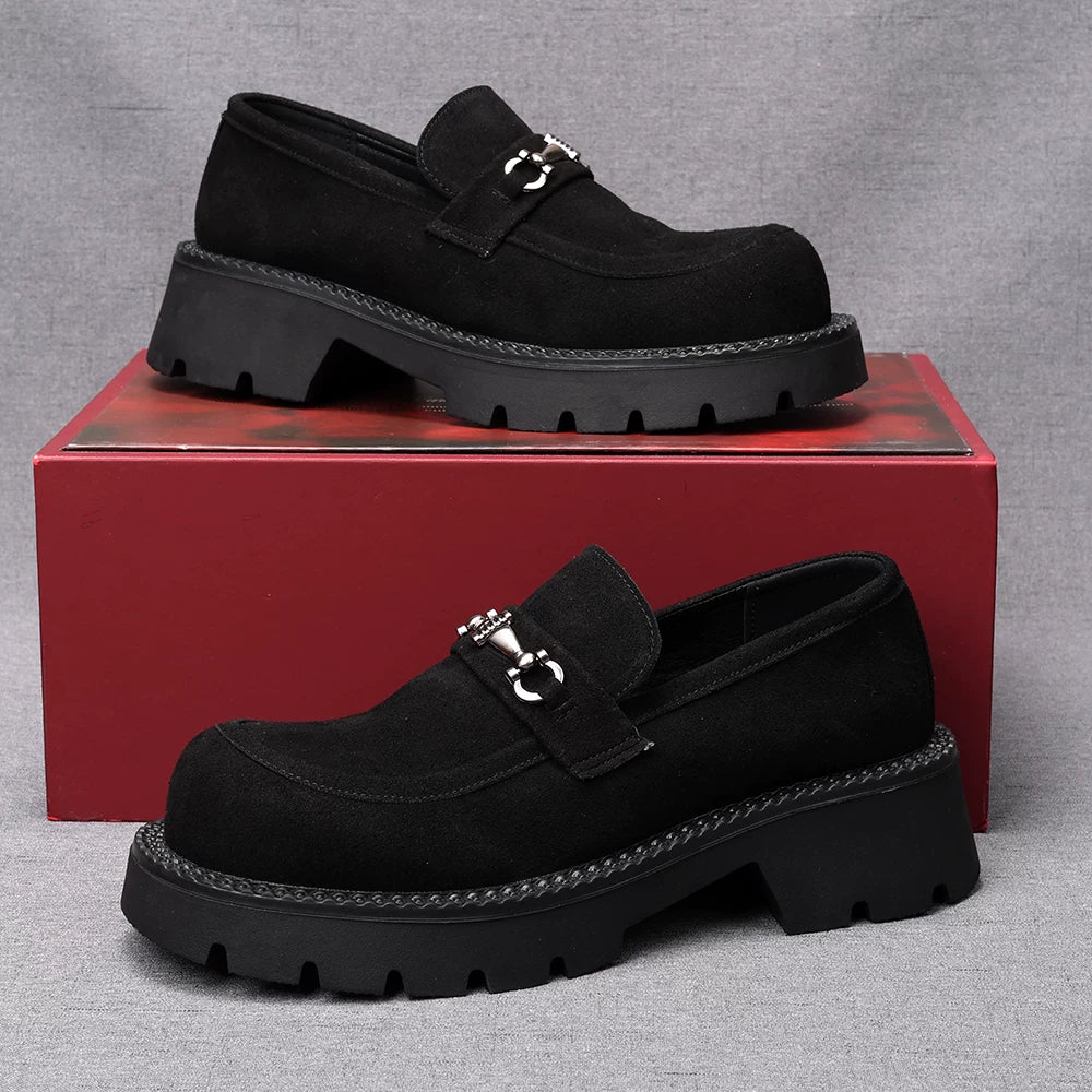 Men's Genuine Leather Loafers, Height Increasing, Thick Sole