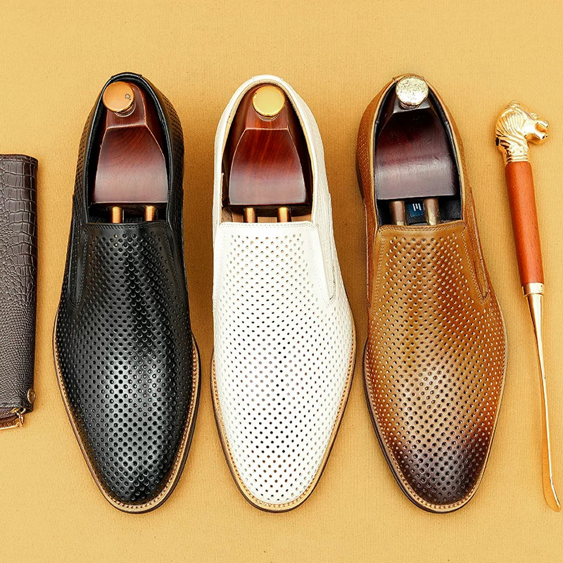 Men's Genuine Leather Loafers, Breathable, Slip-On