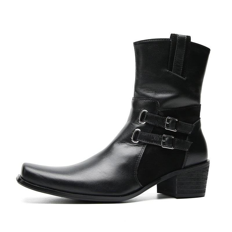Autumn and winter new style comfortable cowhide men's shoes Chelsea boots low-top British style short boots thick sole heightening men's leather boots foreign trade