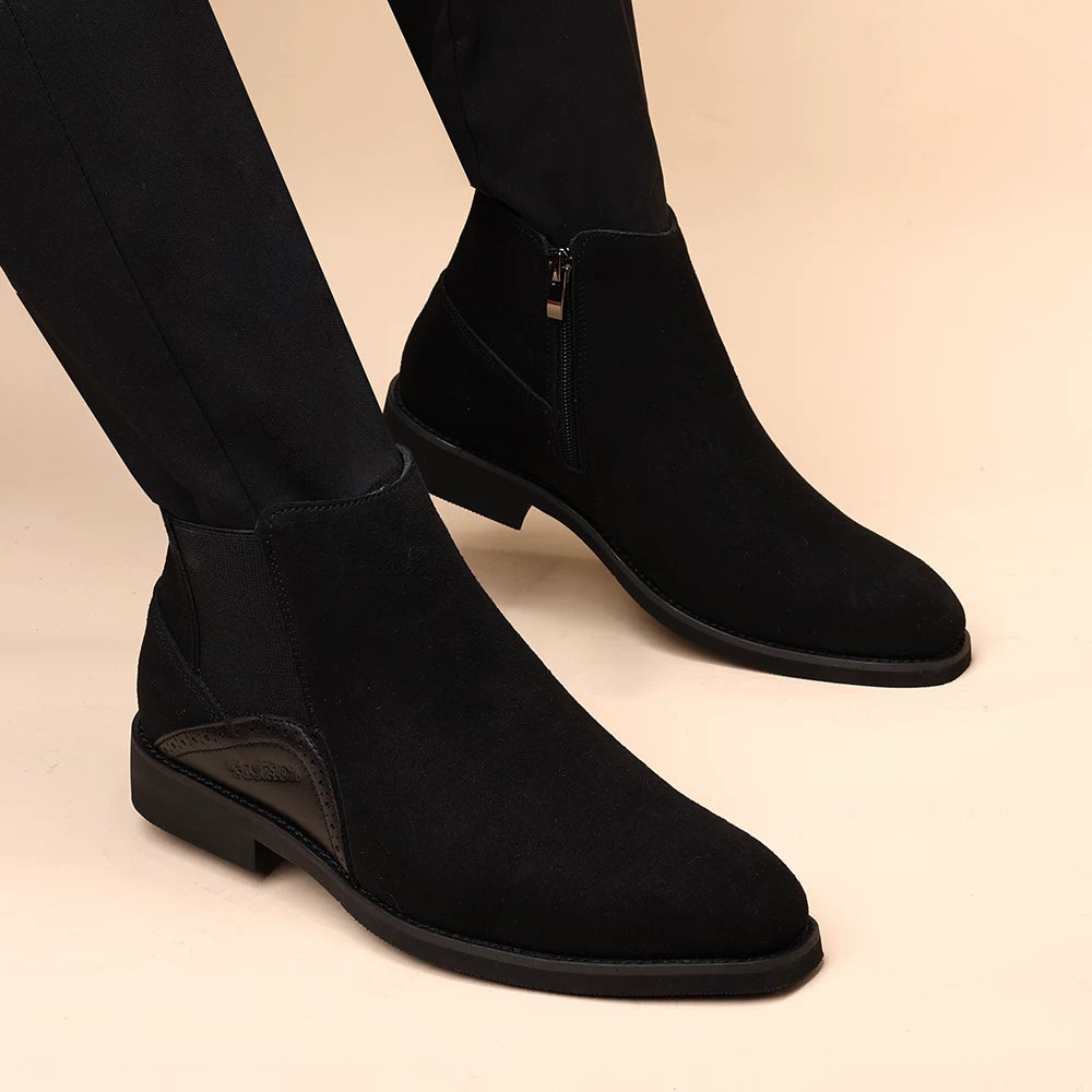 Men's Suede Martin Boots, Height Increasing, Pointed Toe