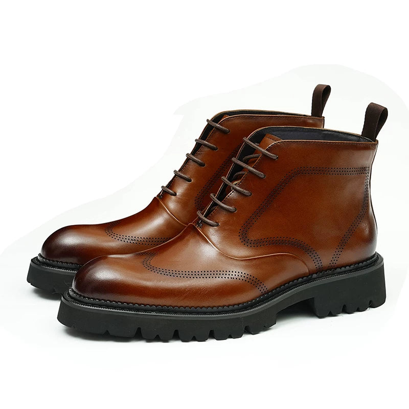 Men's Genuine Leather Martin Boots, Height Increasing, Thick Sole