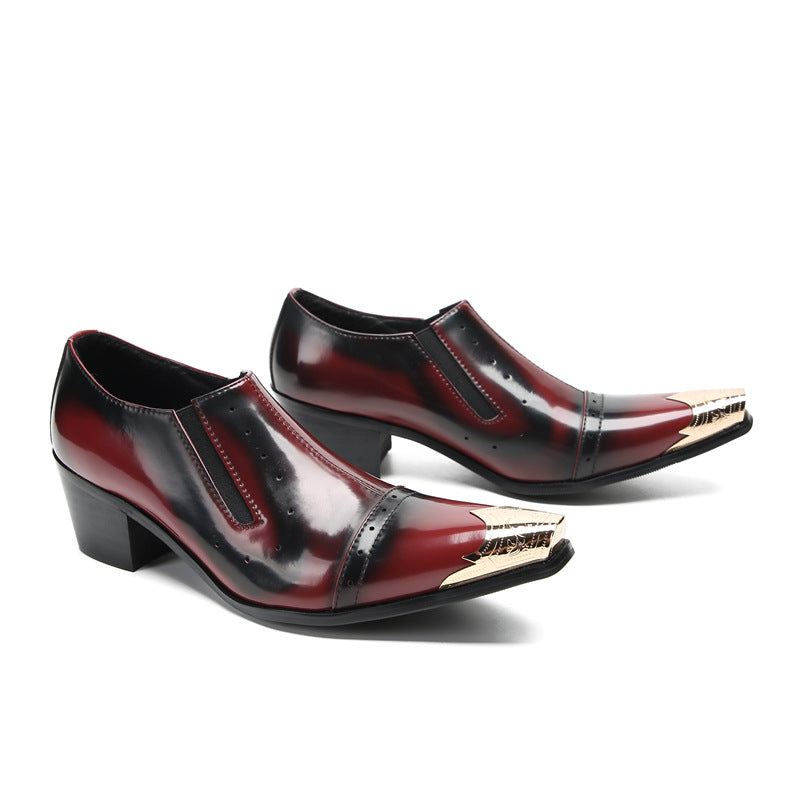 British pointed leather shoes men's Korean version of business dress red bright leather wedding shoes trend inner height increase casual men's shoes