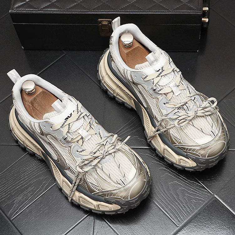 Men's Height-Increasing Mesh Korean Style Retro Distressed Casual Dad Shoes