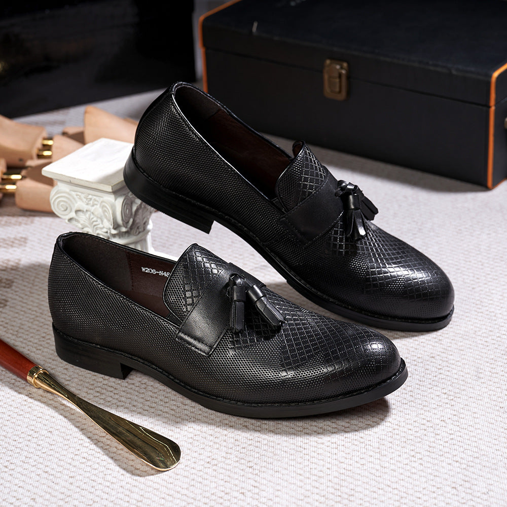 Fashion Tassel Loafers Men's Business Casual Leather Shoes Men's Slip-on Embossed Leather All-Matching Men's Shoes Guangzhou Factory
