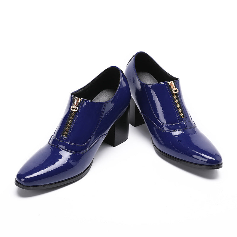 Large upturned toe thick-soled square leather shoes men's platform sole British style retro niche increased casual derby shoes men's fashion