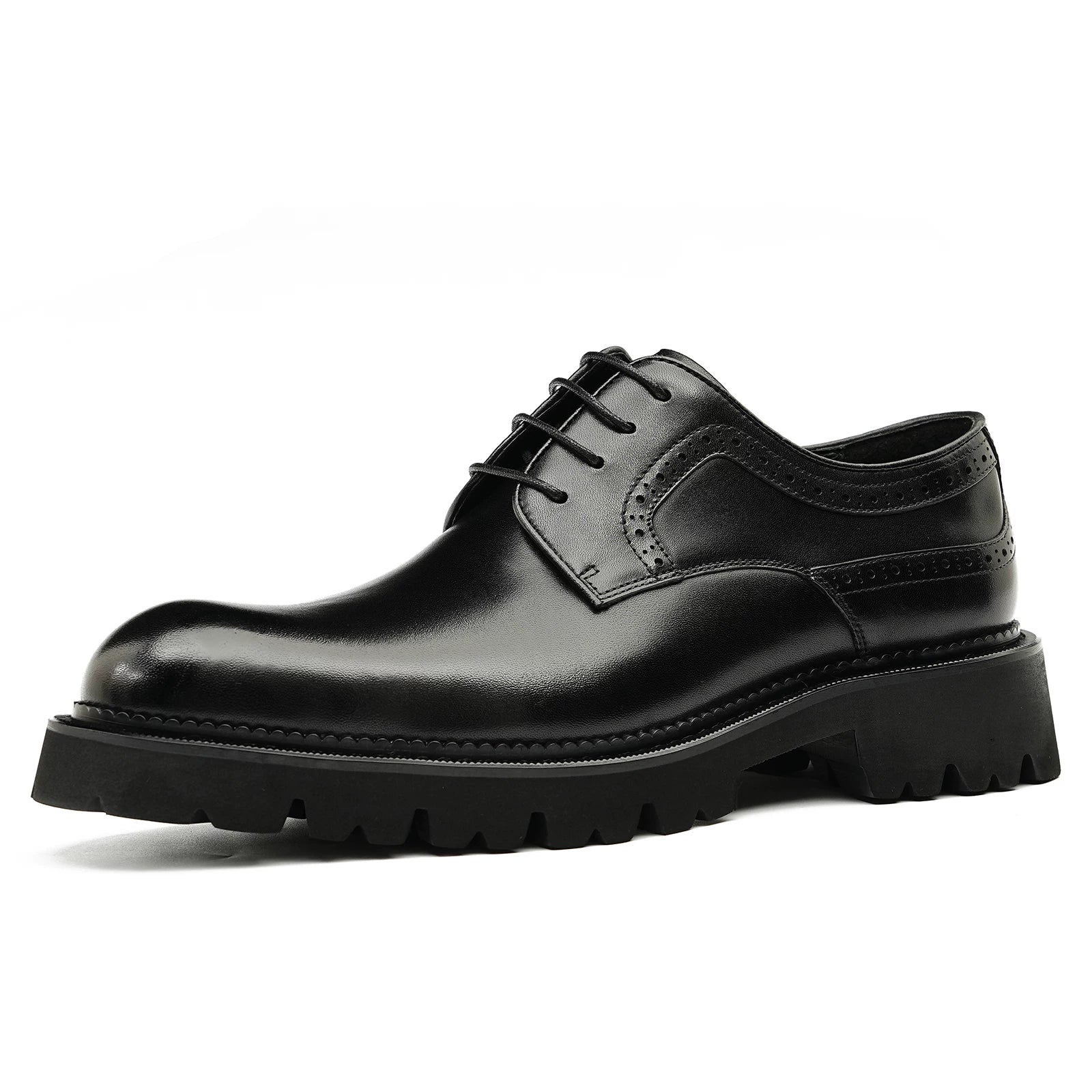 Men's Brown Genuine Leather Derby Shoes, Thick Sole, British Style