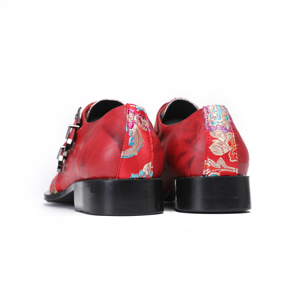 Leather shoes men's formal business cowhide red wedding groom shoes handmade men's inner height-increasing shoes foreign trade cowhide men's shoes