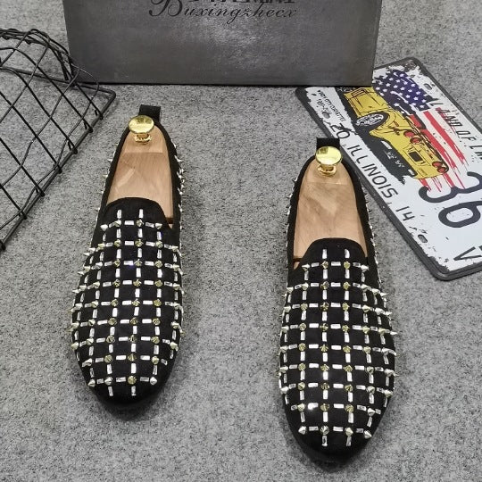 Pea shoes men's shoes spirit guy a pedal rhinestone shoes embroidery leisure loafers trend lazy shoes