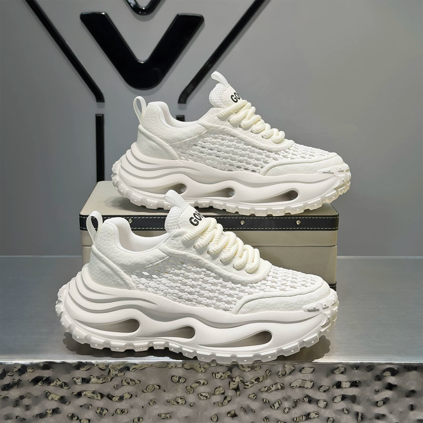 Men's Height-Increasing Platform Breathable Cut-Out Chunky Dad Sneakers 2026 Summer New