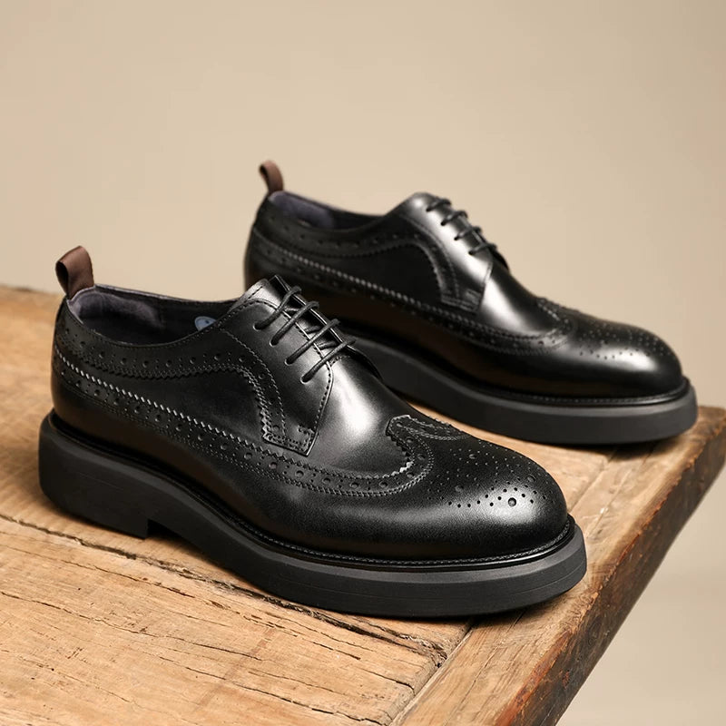 Men's Genuine Leather Derby Shoes, Height Increasing, Thick Sole